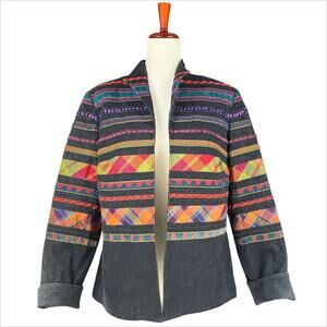 COLDWATER CREEK Vintage Boho Beaded Embroidered Open Jacket Sz 12 Colorful Artsy